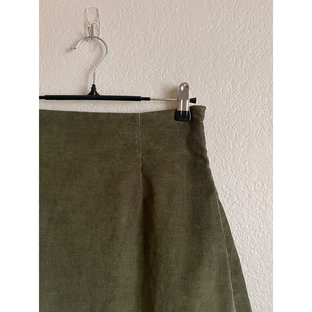 agnes b Corduroy Pleated A-Line Midi Skirt in Olive Green Size 36/SMALL